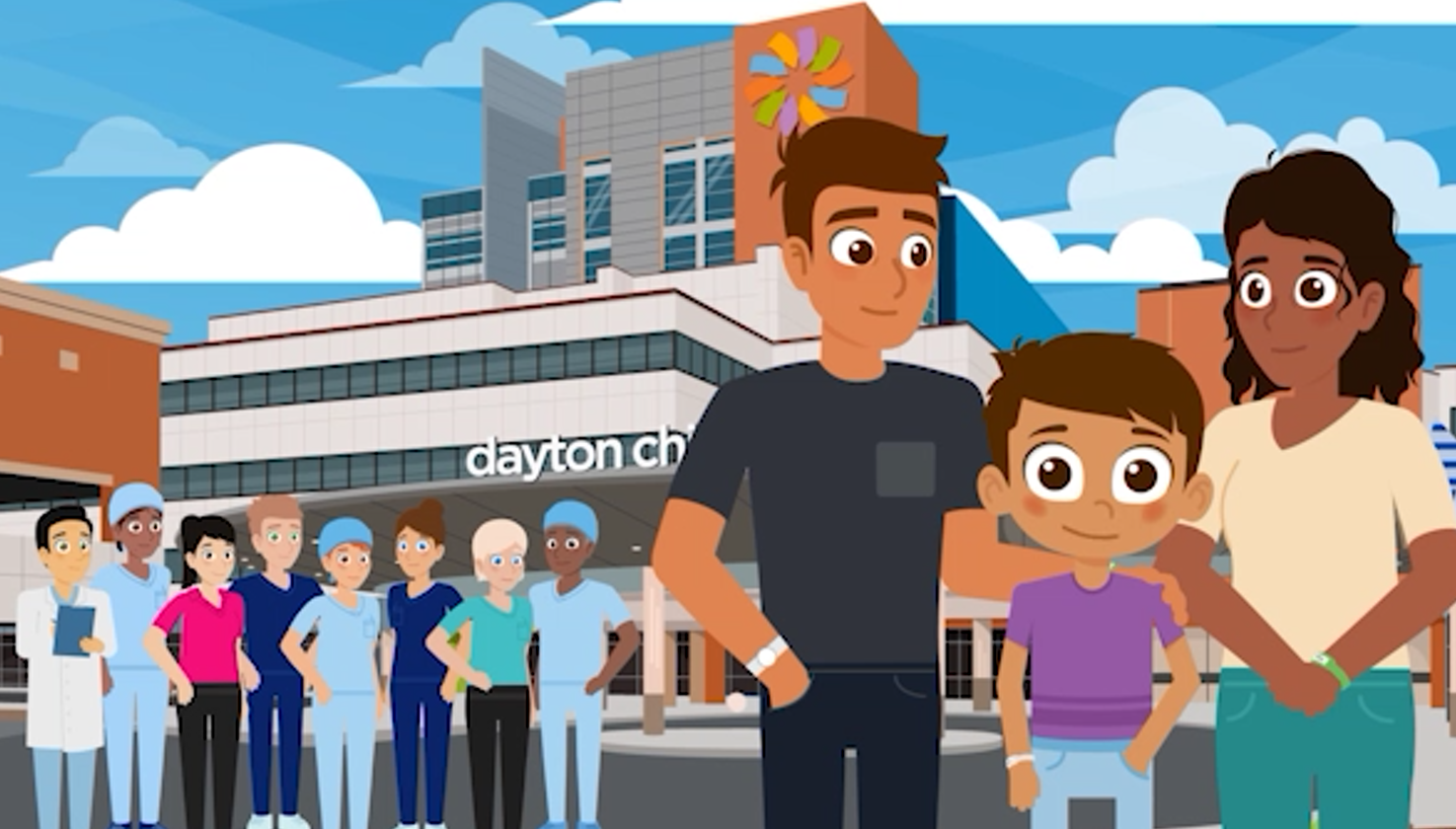 Care team and family at the end of animated surgery video