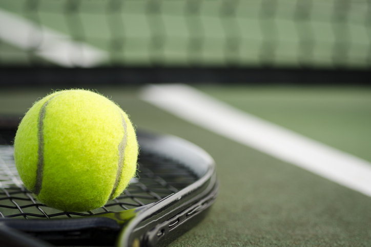 tennis ball on a tennis racket
