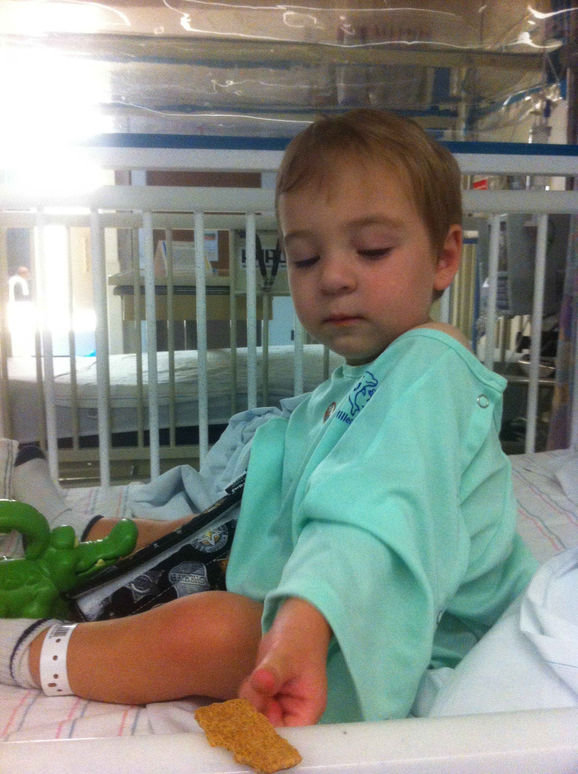 Corin in hospital bed when diagnosed with type 1
