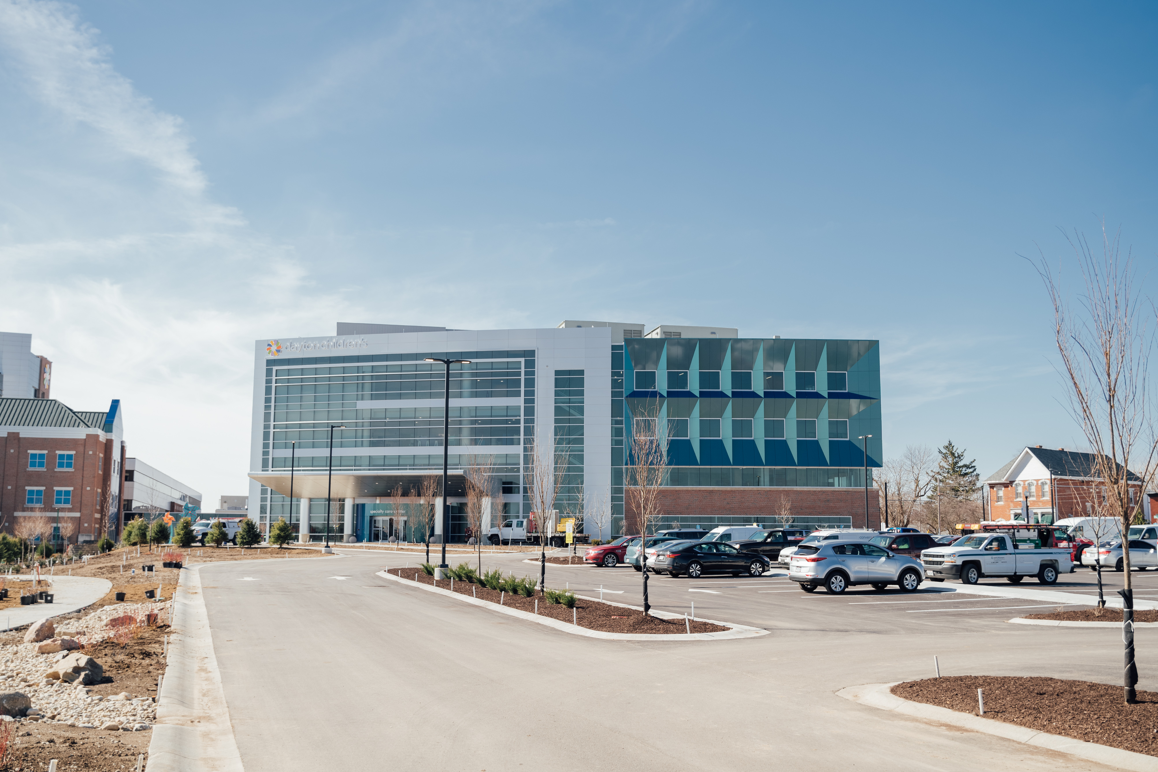 Exterior of the main campus specialty care center and parking lot