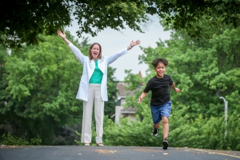 Dr. Dahlinghaus cheers Ayden on 