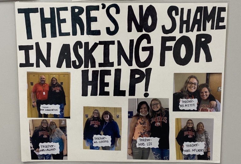 poster that Carah made that says There's no shame in asking for help