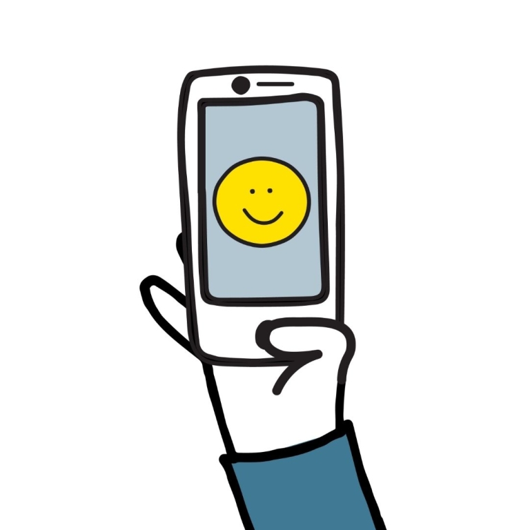 cartoon icon of a hand holding a cellphone