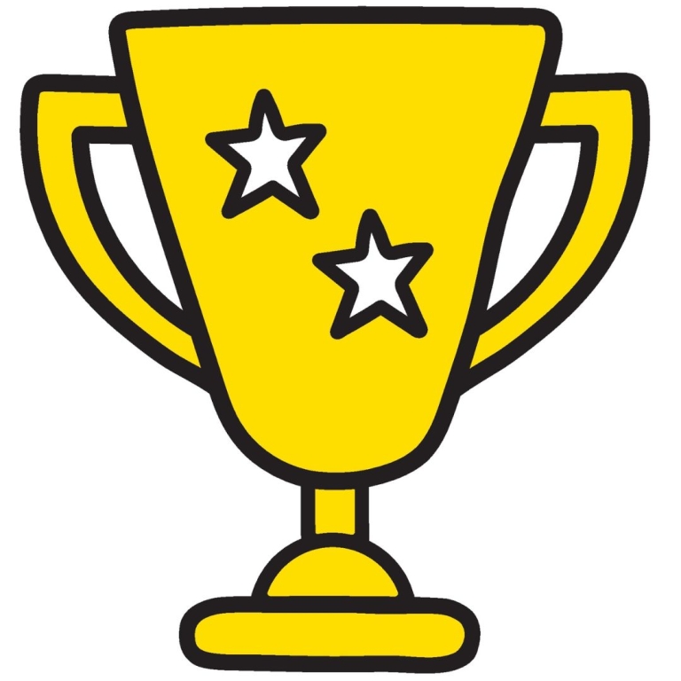 cartoon image of a trophy with 2 stars