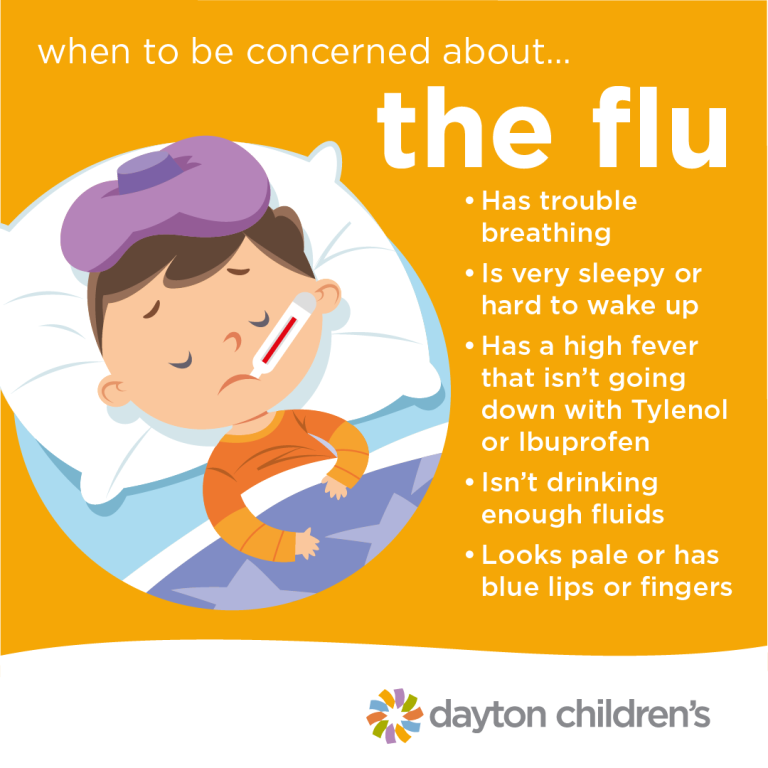 cartoon character detailing when to be concerned about the flu