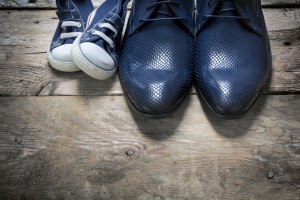 father's shoes and kids sneakers side by side, father's day